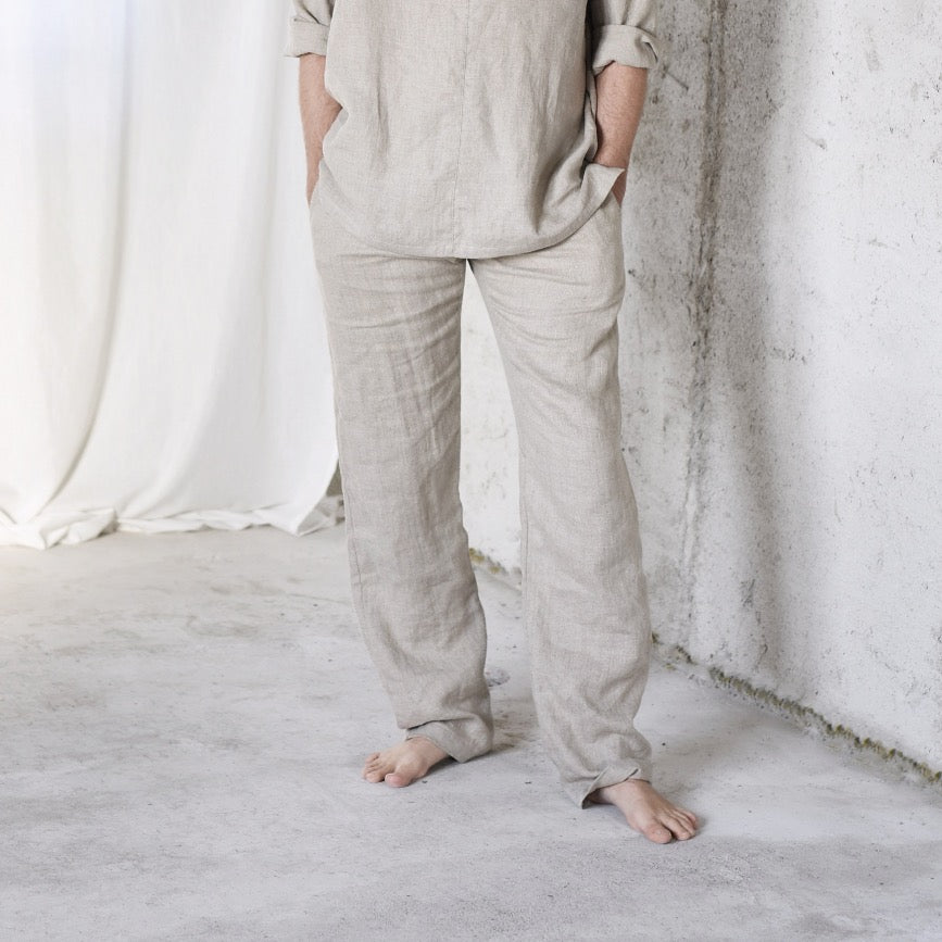 Wide Leg Linen Pajama Pants Mens Mens Lounge Pants With Fly Linen Men's Pajama Pants With Open Front  Handmade Lounge Trousers