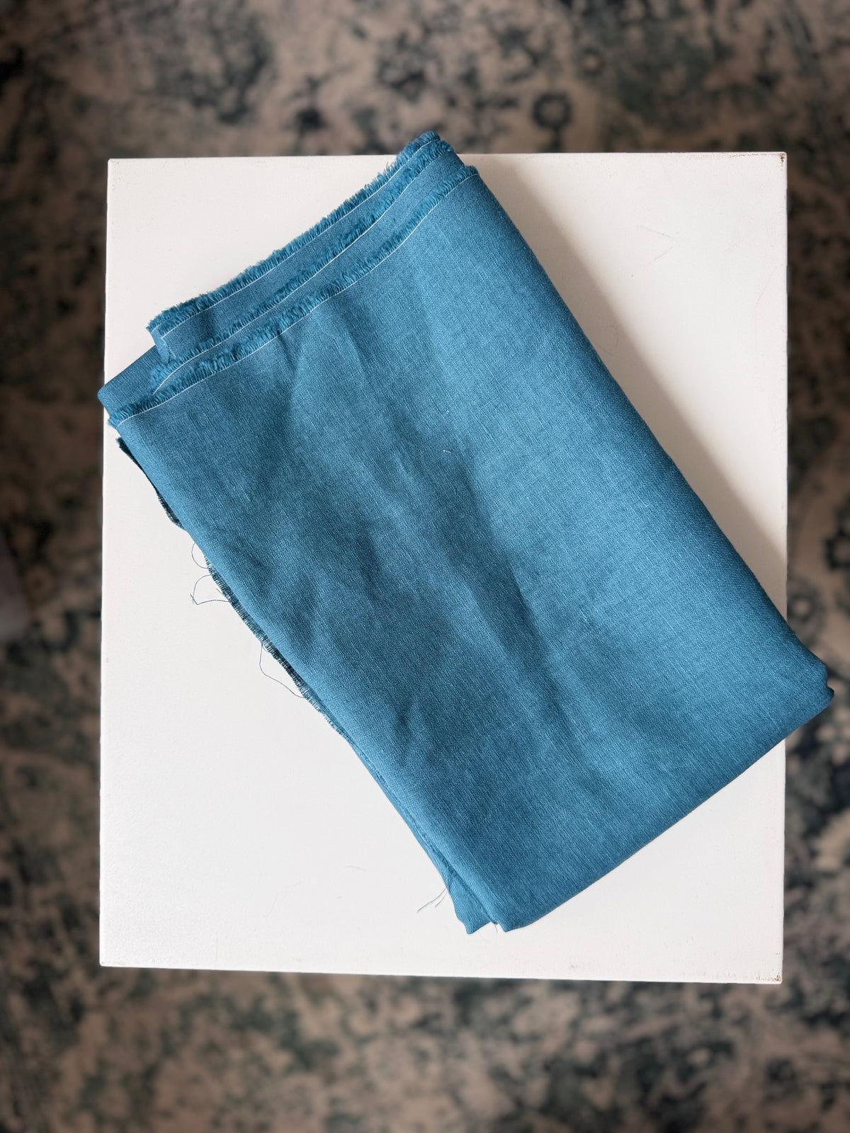 100% Natural Linen Fabric – Factory Remnant / Craft Piece - ENAMEL BLUE 80 x 140 cm