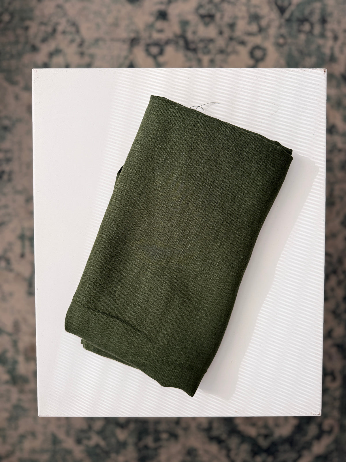 100% Natural Linen Fabric – Factory Remnant / Craft Piece - FOREST GREEN 100 x 140 cm