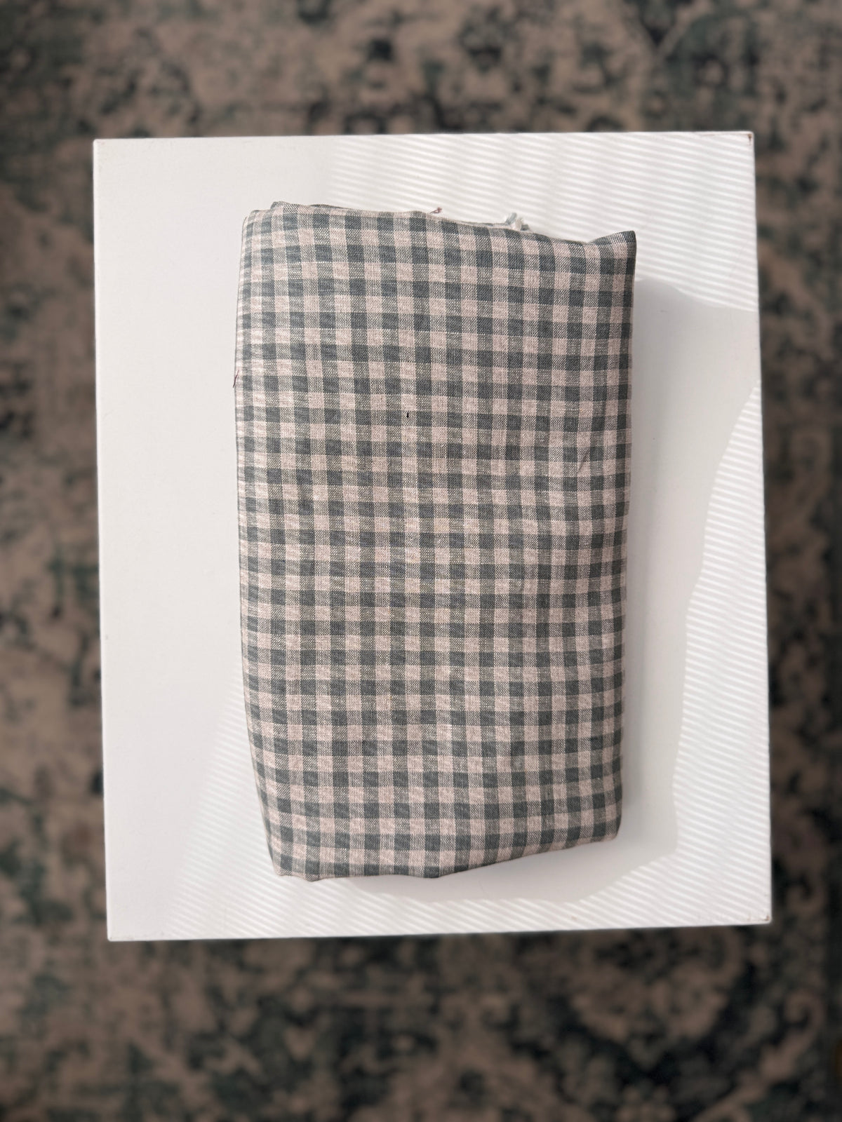 100% Natural Linen Fabric – Factory Remnant / Craft Piece - GREEN CHECK 240 x 140 cm
