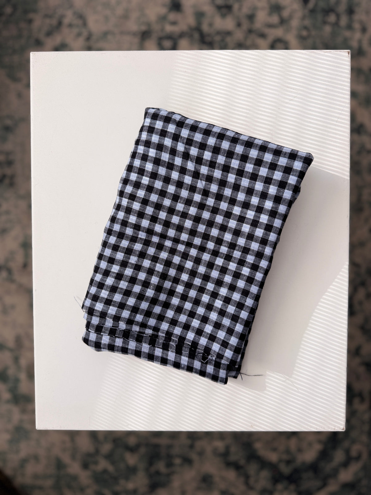 100% Natural Linen Fabric – Factory Remnant / Craft Piece - BLUE CHECK 100 x 140 cm