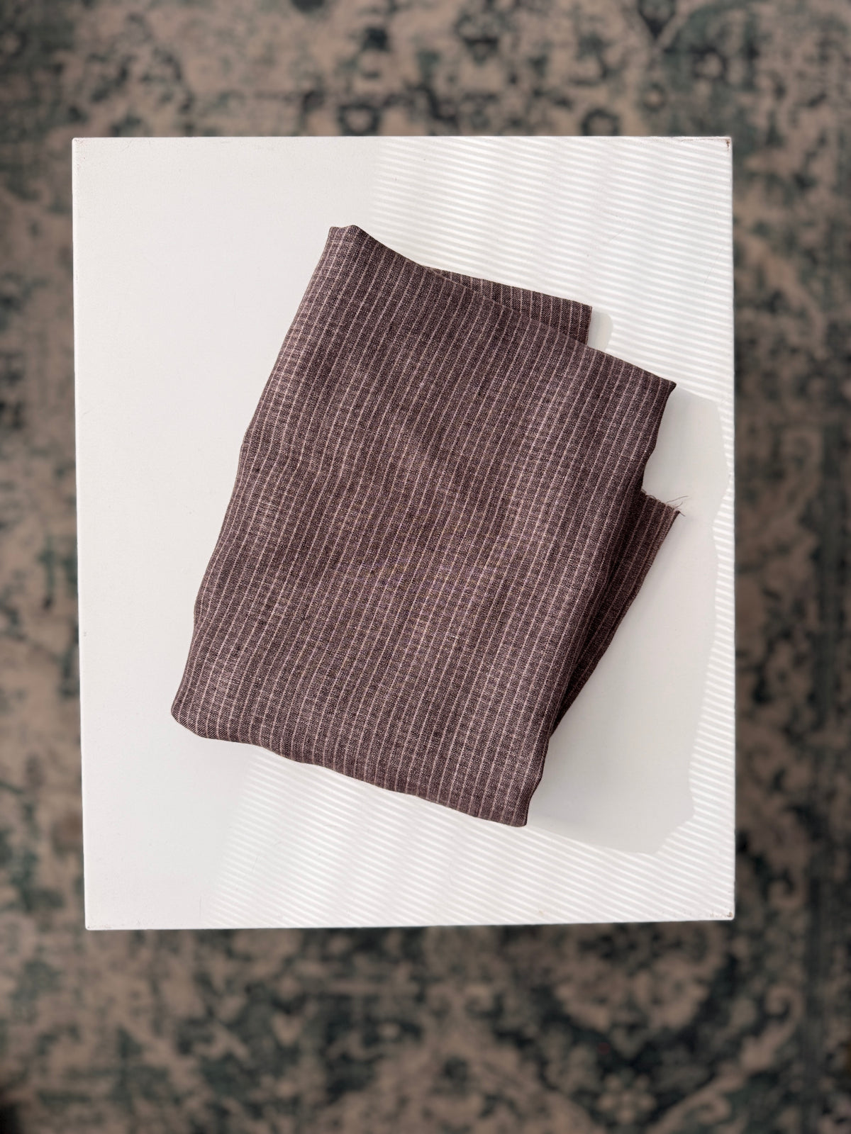 100% Natural Linen Fabric – Factory Remnant / Craft Piece - BROWN STRIPES 90 x 140 cm