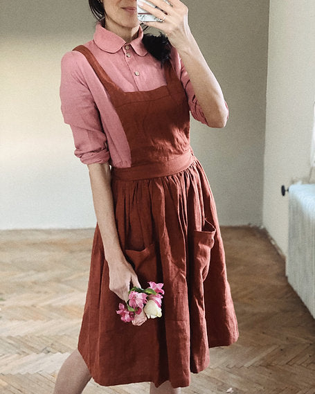 Women's linen skirt with braces