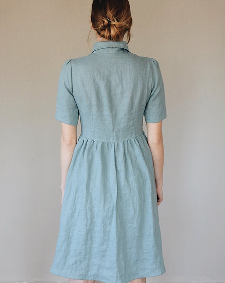Women's linen buttons dress WENDY short sleeve