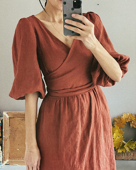 Women's linen wrap dress LARA – Simply Grey