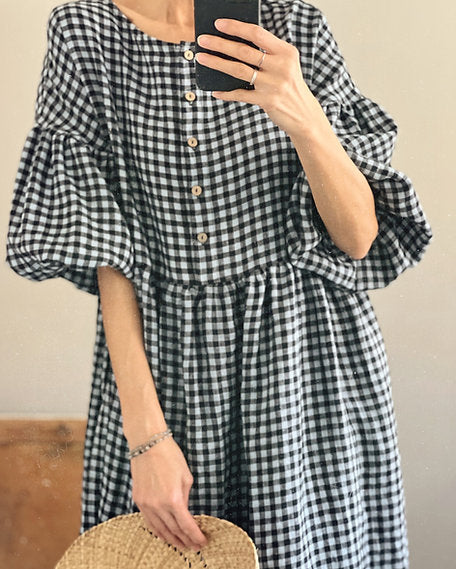 Women's linen dress OLIVIA - nursing friendly - short - honey ochre / S/M Women's linen dress OLIVIA - nursing friendly - short - honey ochre / S/M