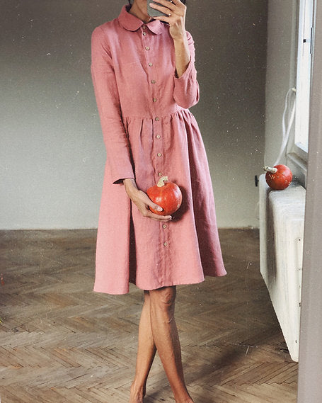 Women's linen dress WENDY long sleeve