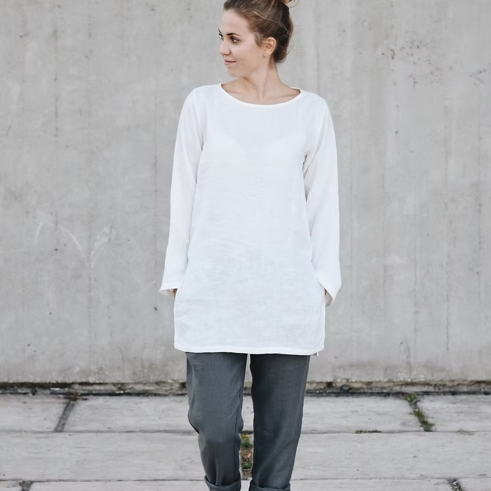 WOMEN'S LINEN BASIC TUNIC LONG SLEEVE