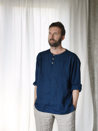 Men's Long Sleeve Linen Shirt with Buttons