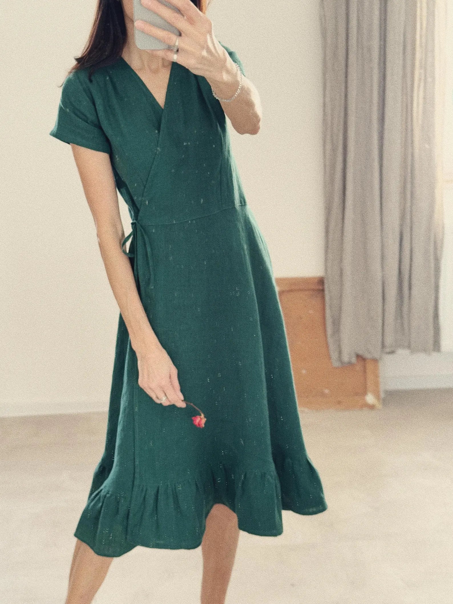 simply grey linen dress Women's EVELYN – is_limited_edition:true Short Sleeve Little Black Perfect for weddings Color:GRN2 - Sea Green