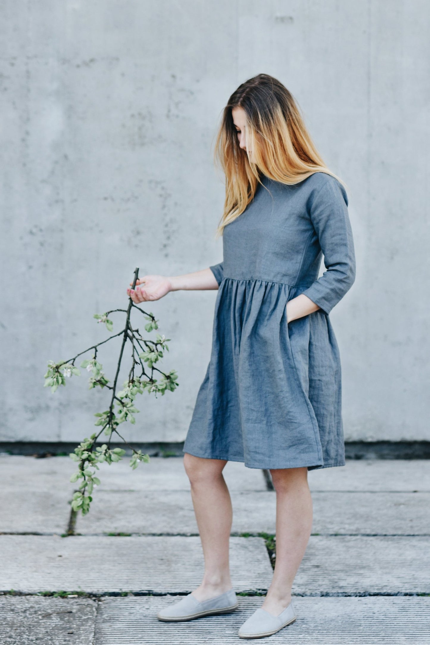 WOMEN'S LINEN DRESS 3/4 SLEEVE – Simply Grey