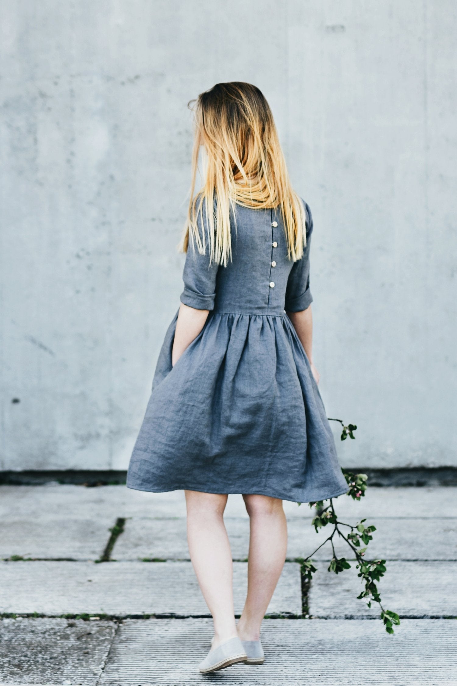 WOMEN'S LINEN DRESS 3/4 SLEEVE – Simply Grey