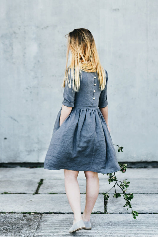 WOMEN'S LINEN DRESS 3/4 SLEEVE