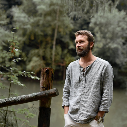 DRAWSTRING MEN'S LINEN SHIRT LONG SLEEVE