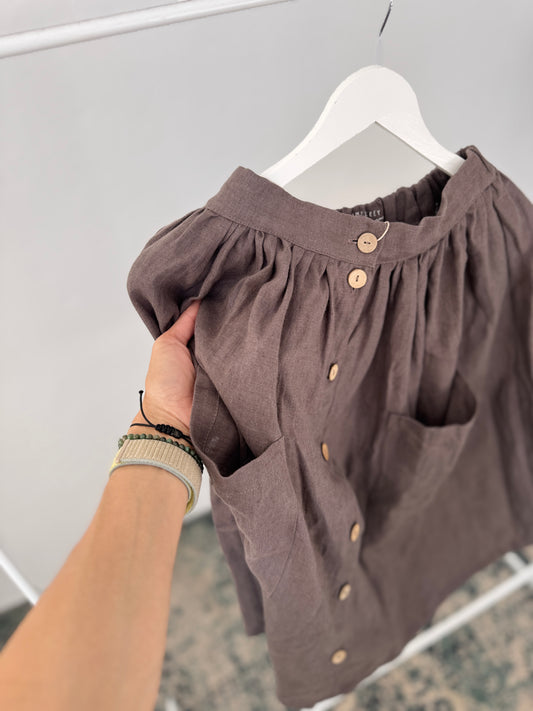 Skirt with buttons, Greyish brown, XS