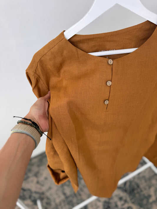 Men’s shirt with buttons, Honey ochre, M