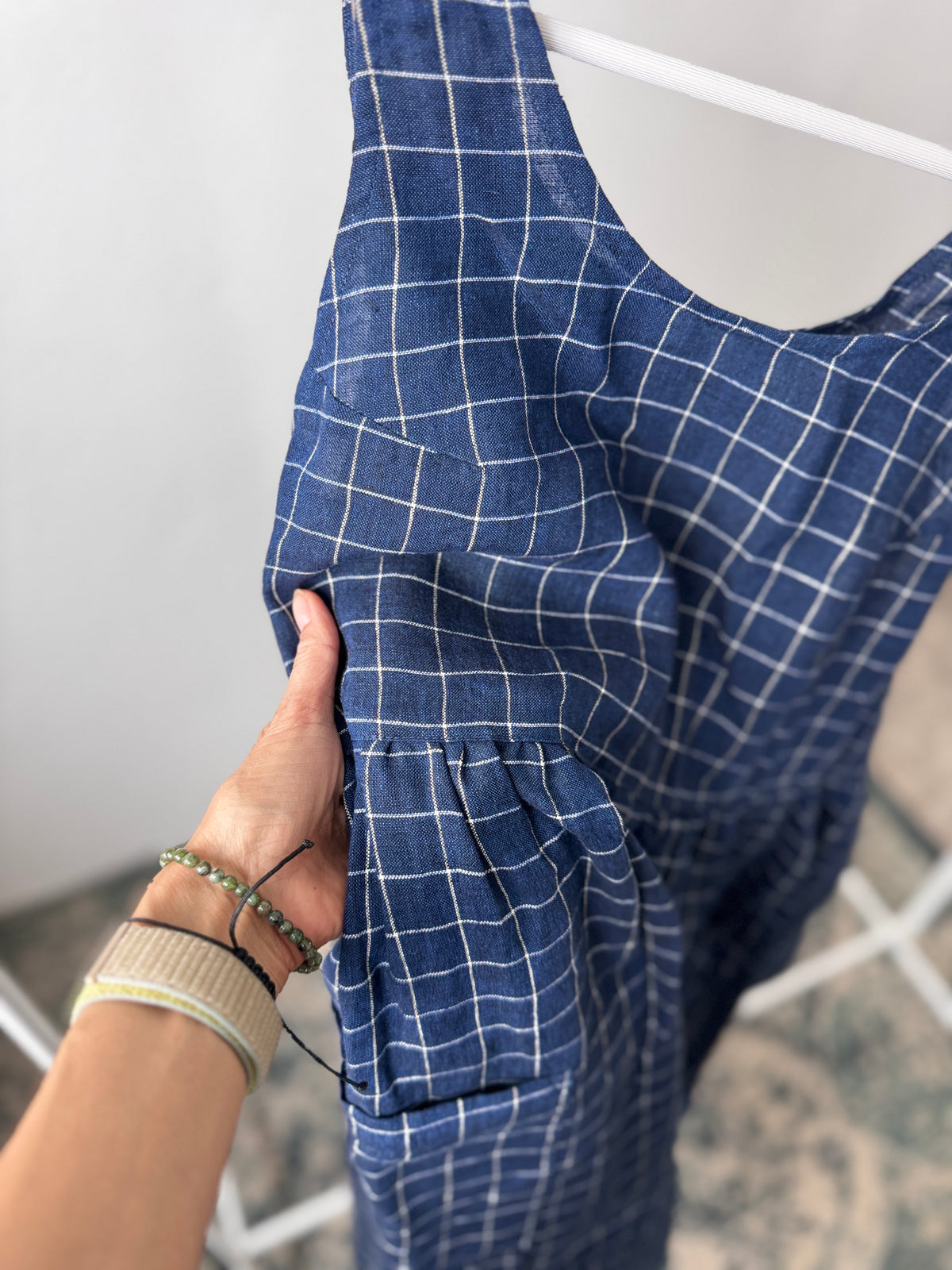 Pinafore, navy white grid, S/M