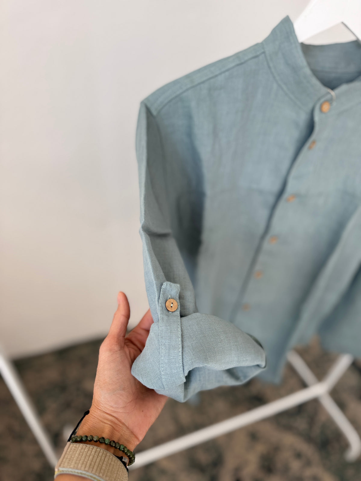 Men’s shirt with buttons, dusty aqua S-M