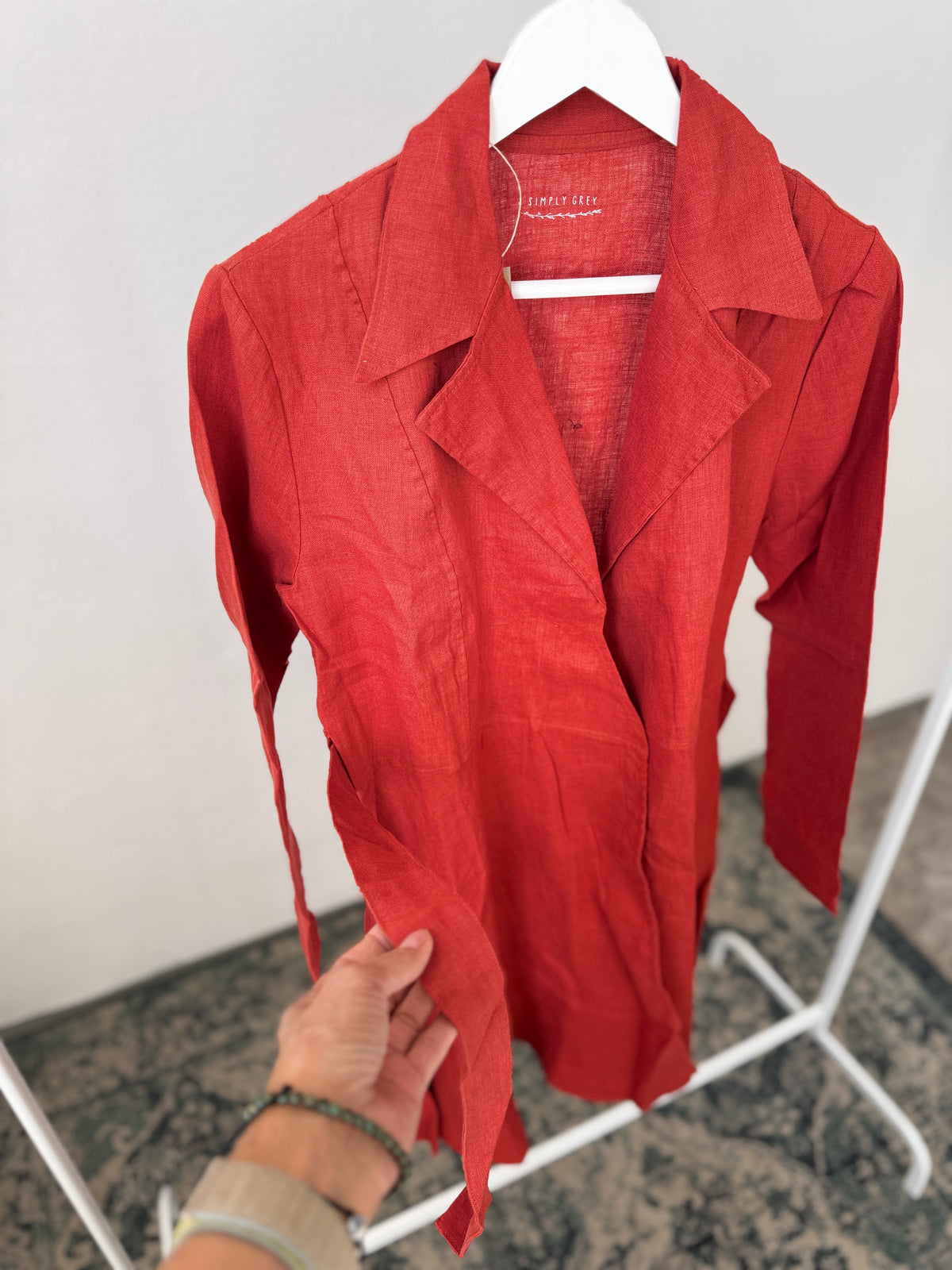 (DAMAGED / SUN-FADED) Lightweight women's linen coat, Rooibos tea, size S
