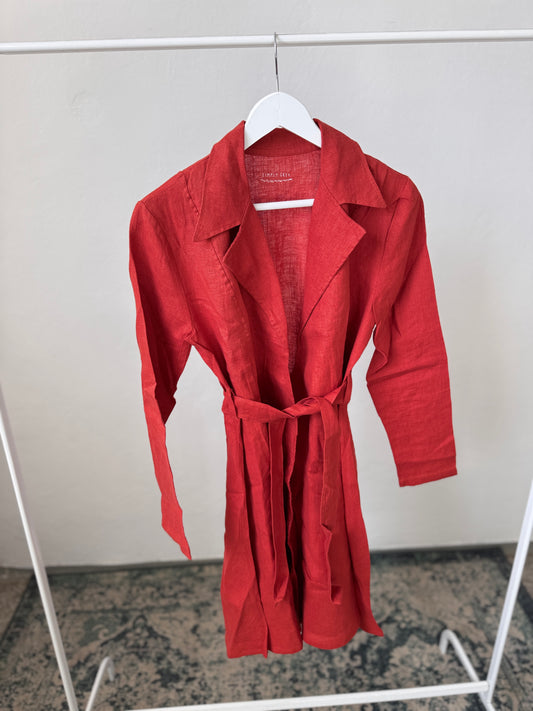 (DAMAGED / SUN-FADED) Lightweight women's linen coat, Rooibos tea, size S