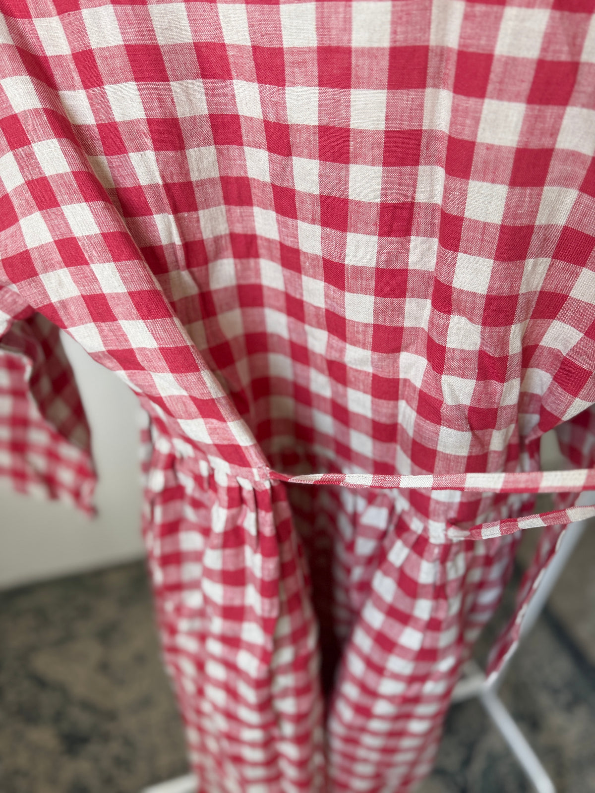 OVERSIZED v neck long sleeve dress red checks S/M