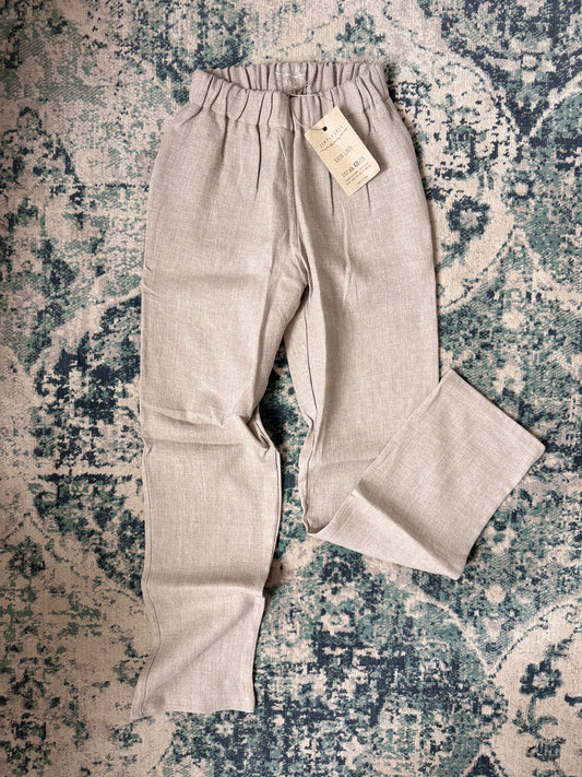KIDS LINEN TROUSERS WITH POCKETS, natural, 9-10 y