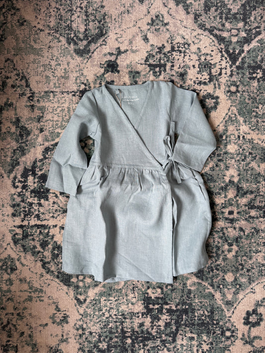 Girl's wrap dress, dusty aqua, 18-24 m