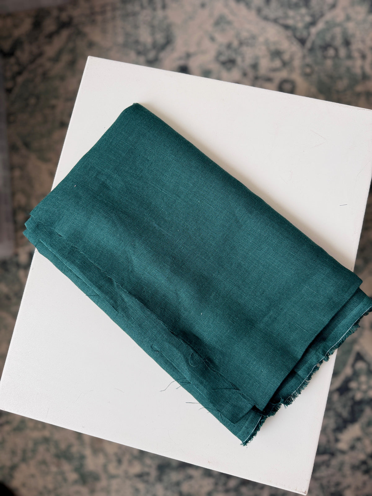 100% Natural Linen Fabric – Factory Remnant / Craft Piece - DARK GREEN, 80 x 140 cm