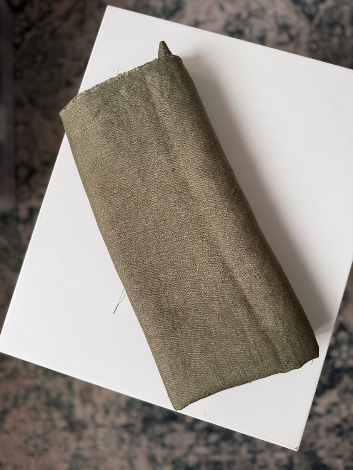 100% Natural Linen Fabric – Factory Remnant / Craft Piece - OLIVE, 120 cm x 140 cm