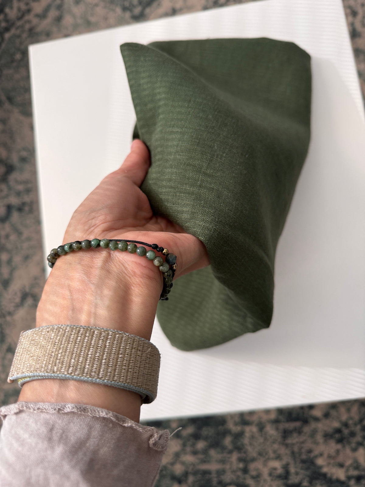 100% Natural Linen Fabric – Factory Remnant / Craft Piece - FOREST GREEN 100 x 140 cm