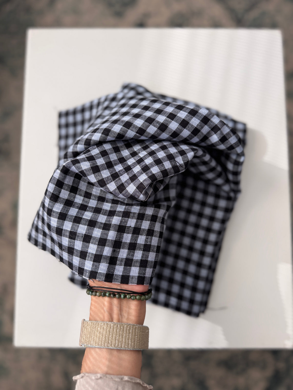 100% Natural Linen Fabric – Factory Remnant / Craft Piece - BLUE CHECK 100 x 140 cm
