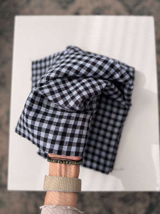 100% Natural Linen Fabric – Factory Remnant / Craft Piece - BLUE CHECK 100 x 140 cm