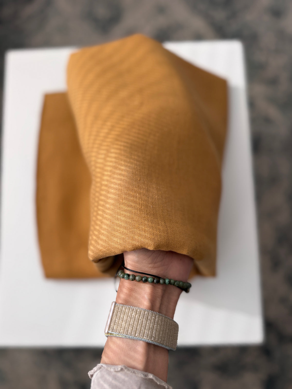 100% Natural Linen Fabric – Factory Remnant / Craft Piece - OCHRE 200 x 140 cm