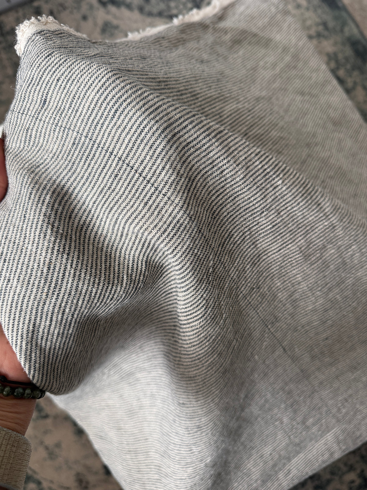100% Linen Fabric – Factory Remnant -STRIPES, 70 x 140 cm - KAZ - zatkaná čierna niť