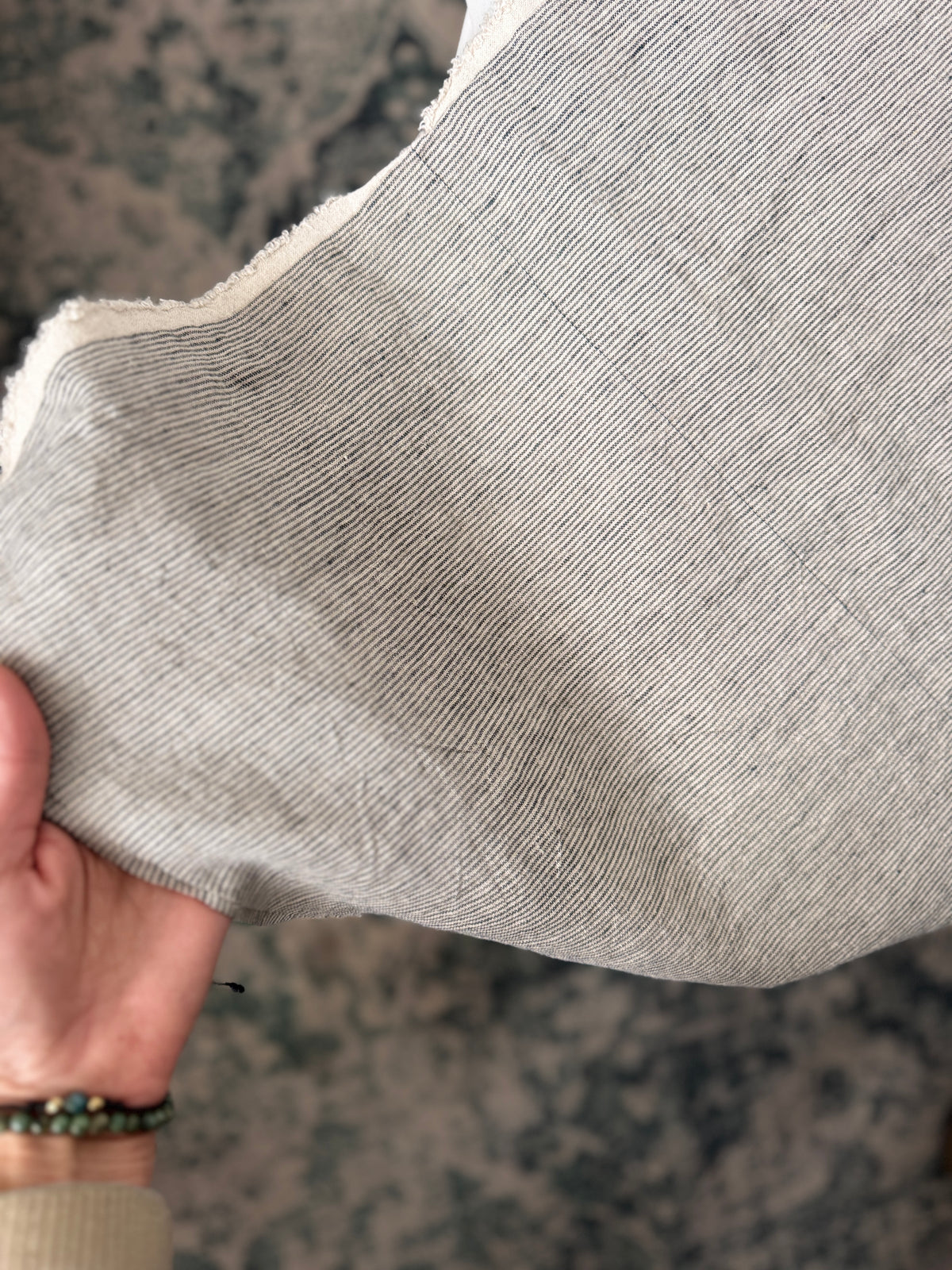 100% Linen Fabric – Factory Remnant -STRIPES, 70 x 140 cm - KAZ - zatkaná čierna niť