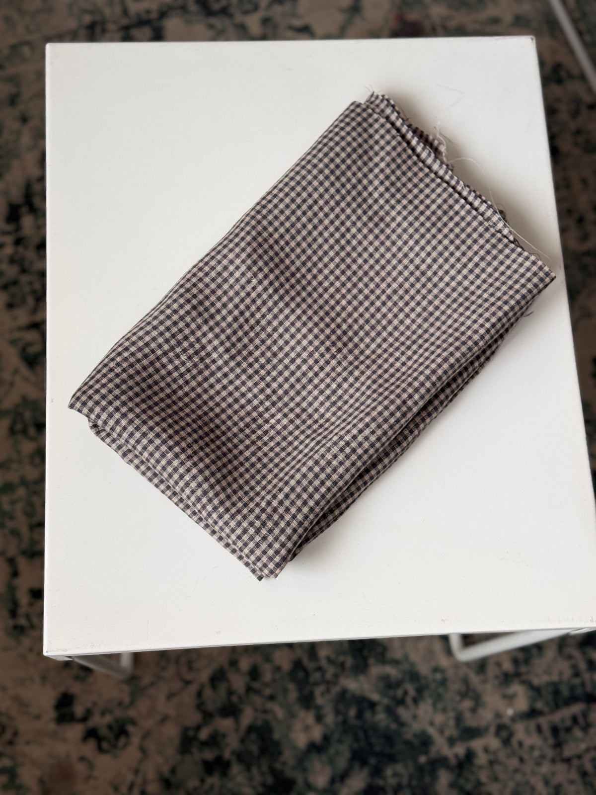 100% Natural Linen Fabric – Factory Remnant / Craft Piece - GREY GINGHAM, 50 x 140 cm