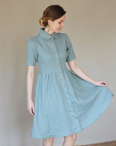 Women's linen buttons dress WENDY short sleeve