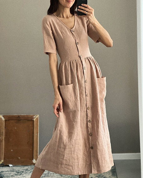Women's linen buttons dress LUISA short sleeve