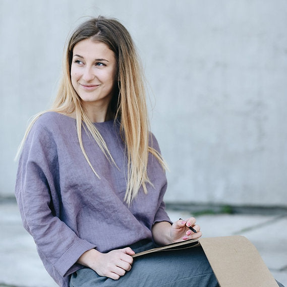 WOMEN'S LINEN TOP OVERSIZED 3/4 SLEEVE