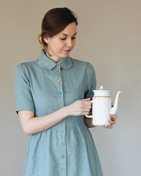 Women's linen buttons dress WENDY short sleeve