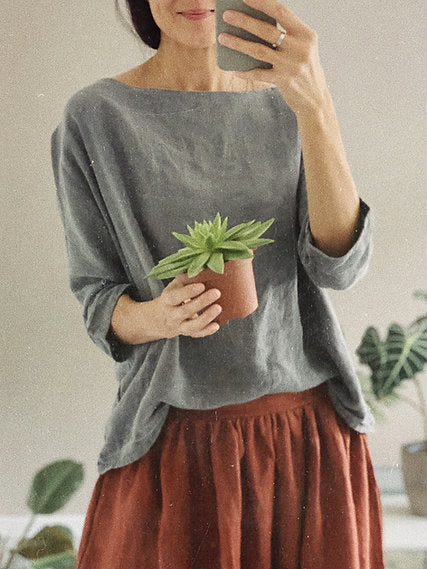 WOMEN'S LINEN TOP OVERSIZED 3/4 SLEEVE