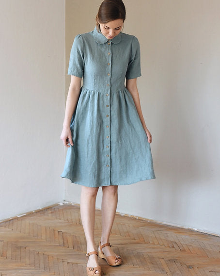 Women's linen buttons dress WENDY short sleeve