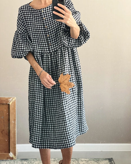 Women's linen dress OLIVIA - nursing friendly - short - honey ochre / S/M
