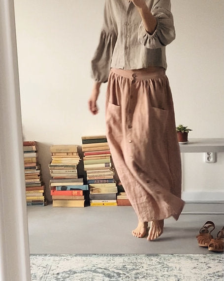 Women's linen skirt with buttons - altered length