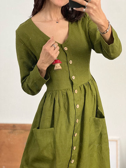 Women's linen buttons dress LUISA long sleeve