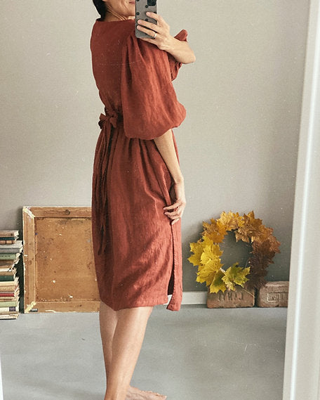 Women's linen wrap dress LARA - mild grey / M Women's linen wrap dress LARA - mild grey / M