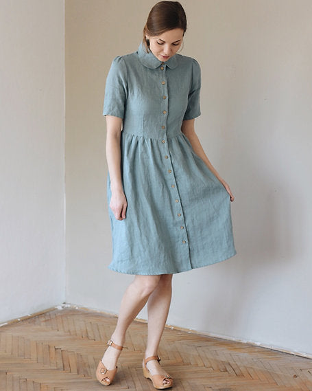 Women's linen buttons dress WENDY short sleeve