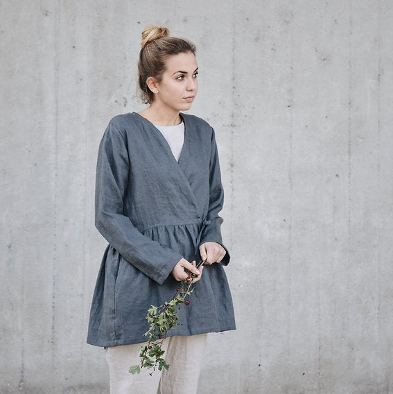 WOMEN'S LINEN WRAP BLOUSE