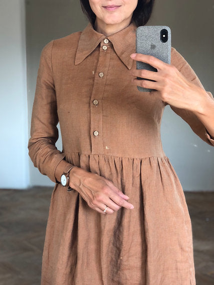 Women's linen shirt dress MARGOT long sleeve