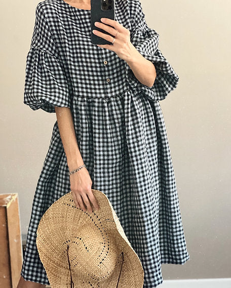 Women's linen dress OLIVIA - nursing friendly - short - honey ochre / S/M